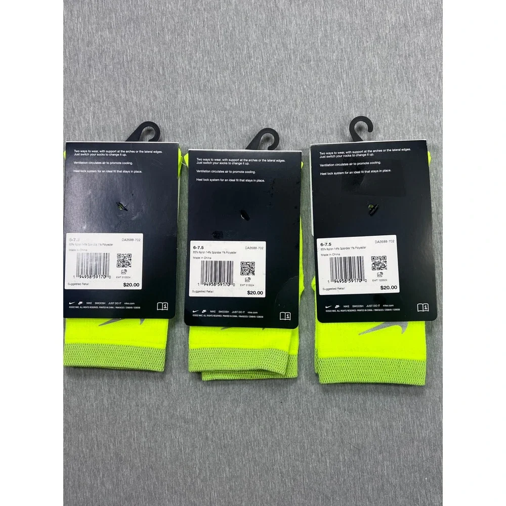 3 Nike Spark Lightweight Running Ankle Socks Volt‎ Neon Yellow M 6-7.5 W 7.5-9